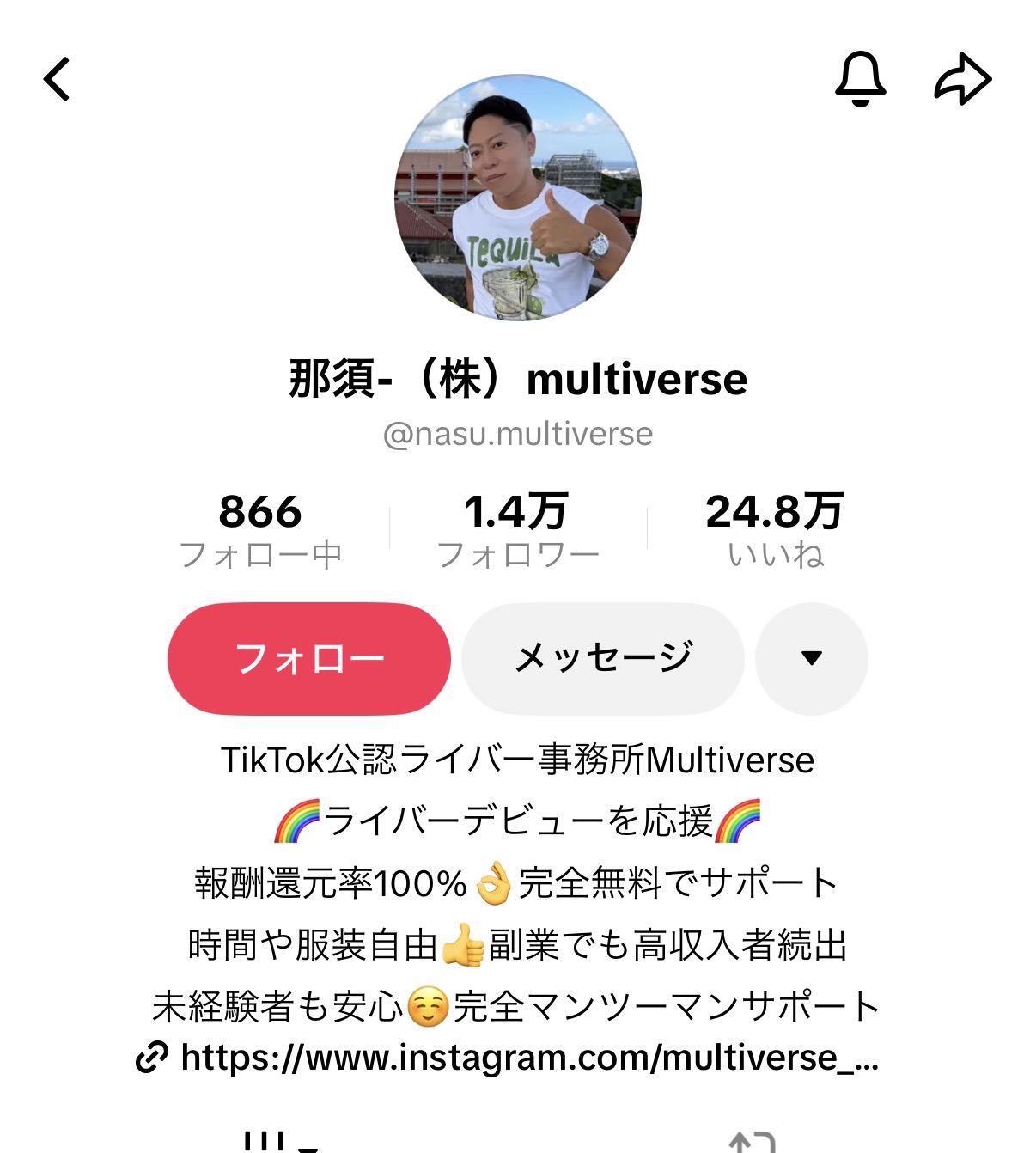 るき専務 TikTokプロフィール|ホストTikTok運用実績