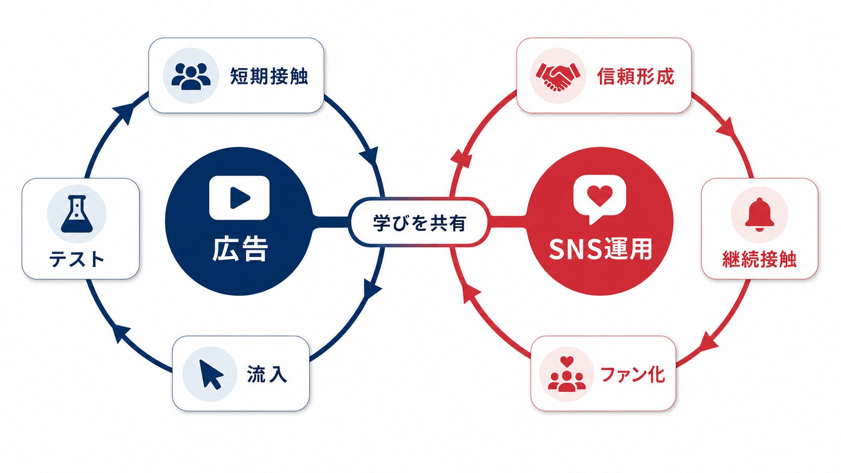 動画広告とSNS運用の連携イメージ図
