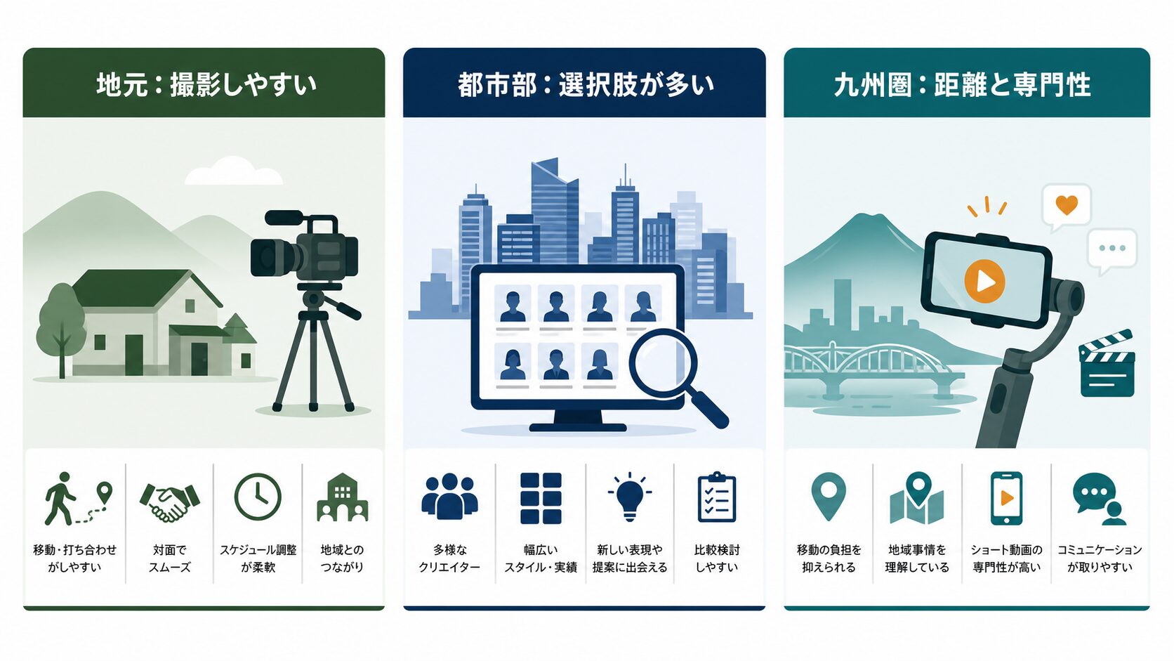 ショート動画 外注先|地元・都市部・九州圏の比較