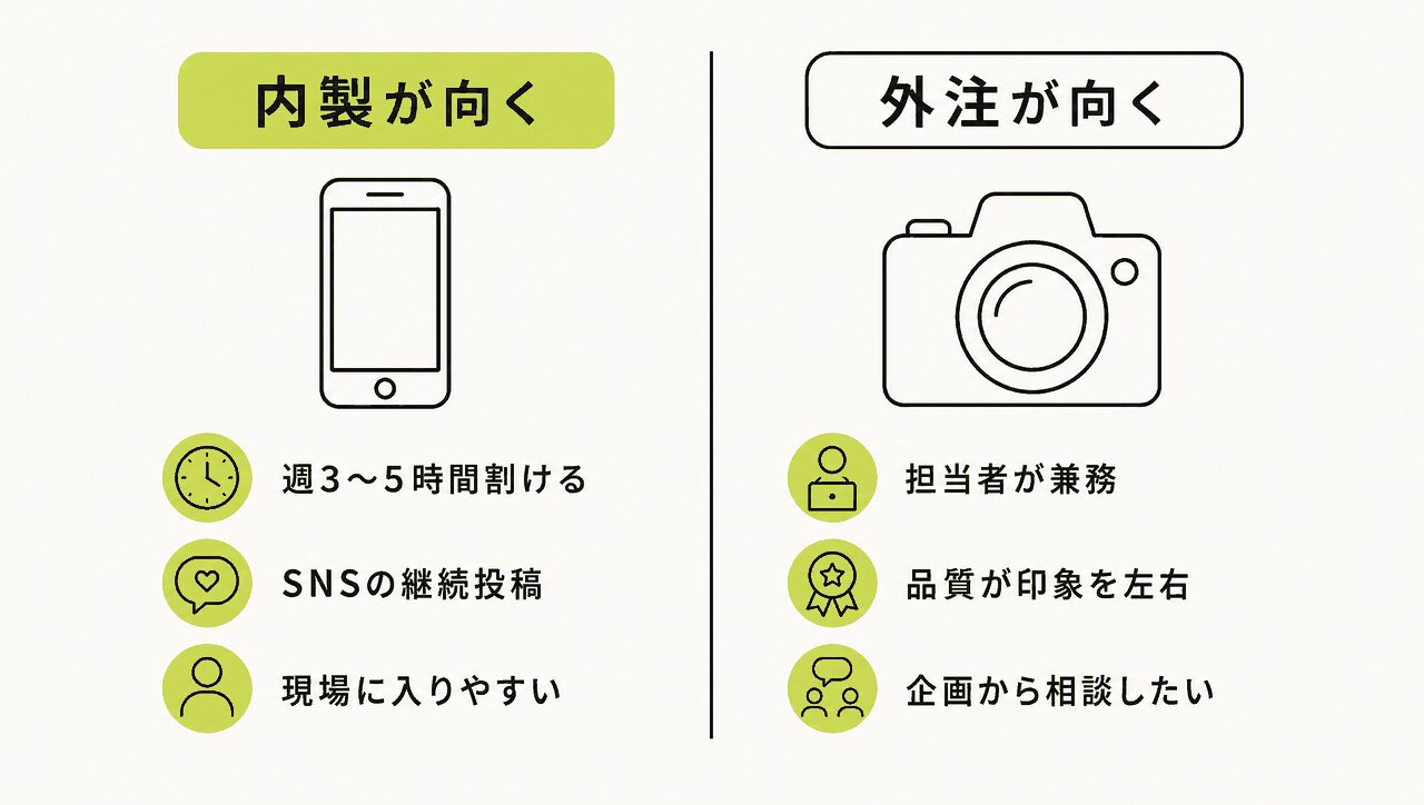 採用動画 内製 外注|向き不向きの判断条件の比較